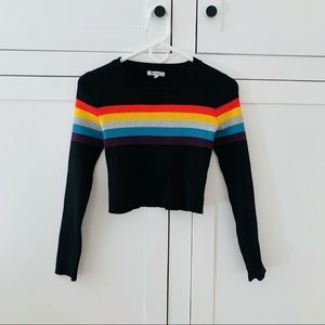 Noble U Black Crop Top with Rainbow Stripes